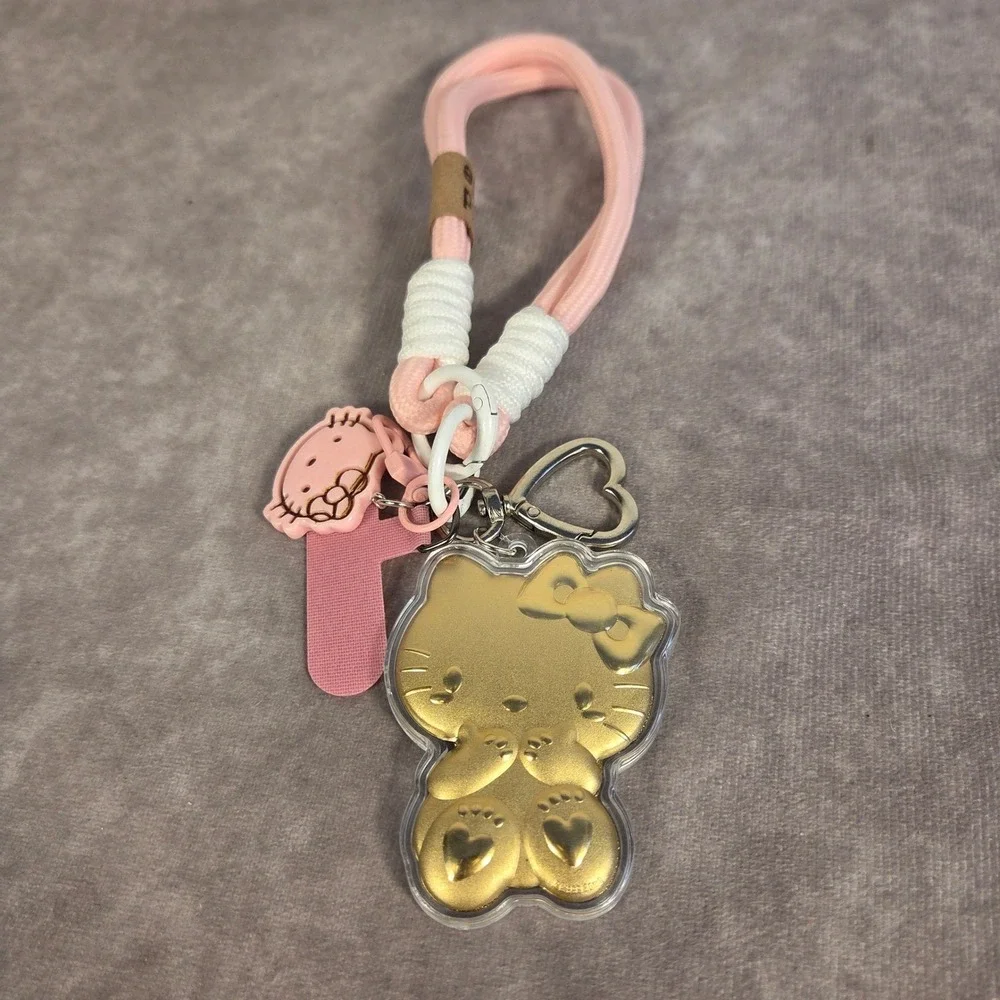 Hello Kitty Gold Keychain Cute Strawberry Charm Kids Backpack Bag Accessory